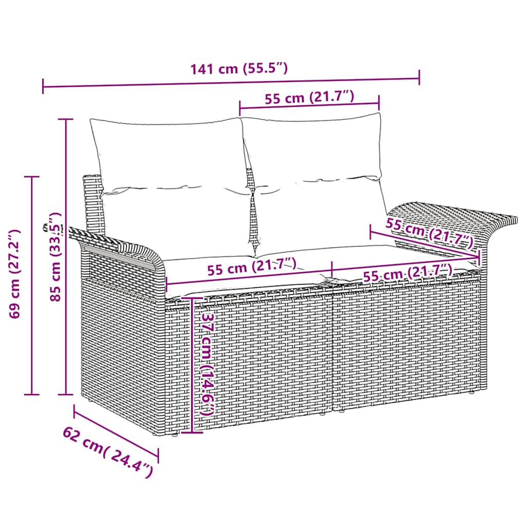 Garten-Sofa-Set mit Speicher 6 pcs Grau Poly Rattan